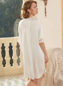 V-neck Lace Patchwork Shirt Nightdress