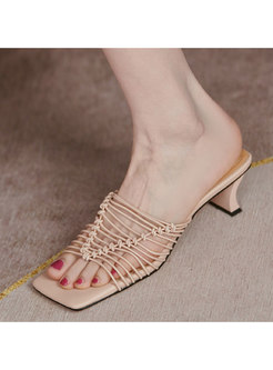 Braided Open Square Toe Heeled Slippers