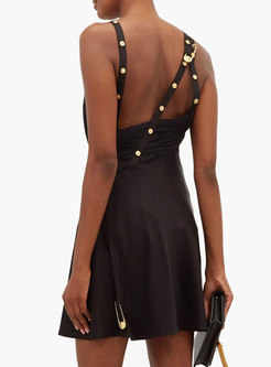 Sexy Asymmetrical Neck Cross Back Black Mini Dress