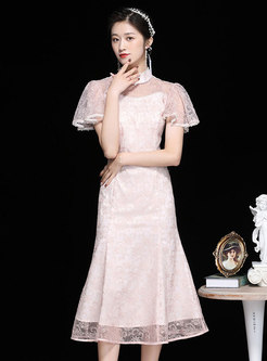 Light Pink Patchwork Lace Peplum Dress