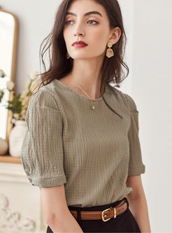 Brief Solid Puff Sleeve Pullover T-shirt