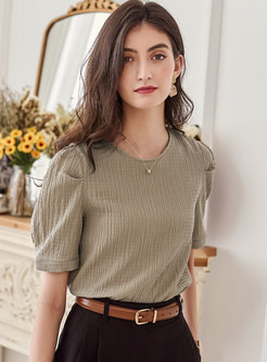 Brief Solid Puff Sleeve Pullover T-shirt