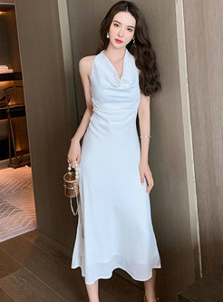 White Satin Sleeveless A Line Maxi Dress