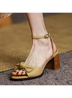 Chic Bowknot Leather Square Heel Sandals