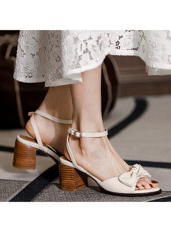Chic Bowknot Leather Square Heel Sandals