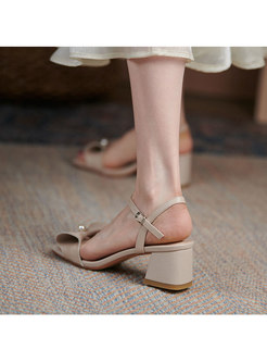 Bowknot Pearl Embellished Chunky Heel Sandals