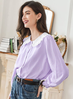 Light Purple Plaid Long Sleeve Cute Shirt