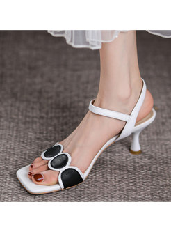 Square Toe Circle Leather Thin Heel Sandals