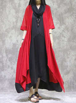 Plus Size Half Sleeve Asymmetric Long Kimono