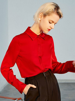 Vintage Red Long Sleeve Silk Shirt