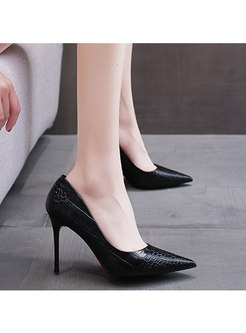 Solid Serpentine Leather High Heels