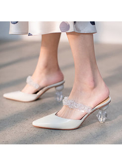 Pointed Toe Transparent Flowers Slippers