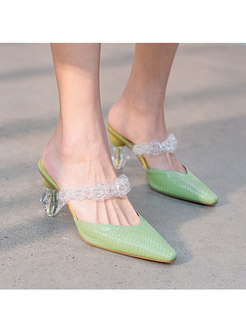 Pointed Toe Transparent Flowers Slippers