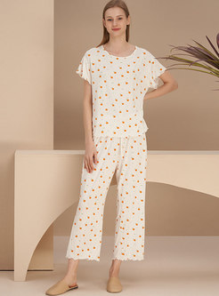 Casual Heart Print Lettuce Modal Pajama Set