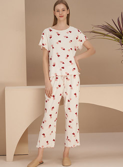 Casual Heart Print Lettuce Modal Pajama Set