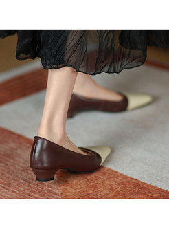 Color-blocked Low-fronted Low Chunky Heel Shoes