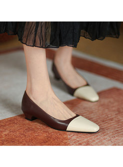 Color-blocked Low-fronted Low Chunky Heel Shoes