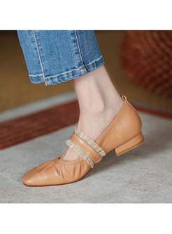 Square Toe Low-fronted Mesh Patchwork Flats