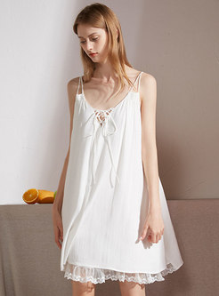Solid Lace Patchwork Sexy Slip Nightdress