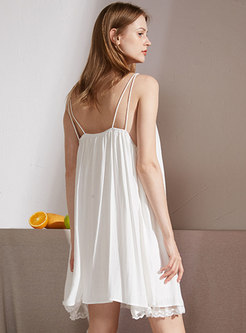 Solid Lace Patchwork Sexy Slip Nightdress