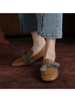Sweet Square Toe Plaid Bowknot Loafers