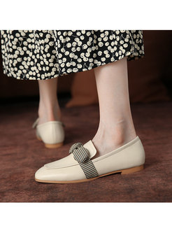 Sweet Square Toe Plaid Bowknot Loafers