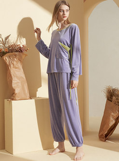 Casual Long Sleeve Velvet Loose Pajama Set
