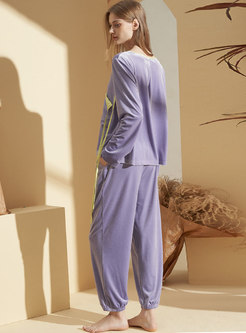 Casual Long Sleeve Velvet Loose Pajama Set