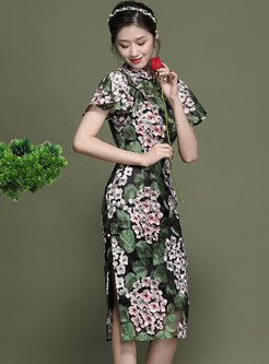 Mandarin Collar Embroidered Improved Cheongsam Dress