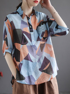 Color Block Half Sleeve Linen Shirt