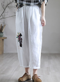 Artsy Embroidered Linen Harem Pants