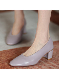 Solid Rounded Toe Square Heel Pumps