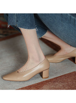 Solid Rounded Toe Square Heel Pumps