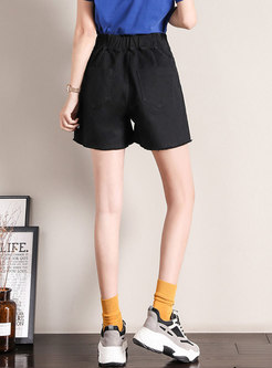 Casual Solid High Waisted Wide Leg Hot Pants