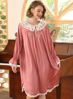 Cute Long Sleeve Lace Patchwork Princess Nightgown