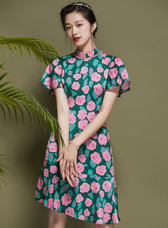 Vintage Mandarin Collar Chiffon Cheongsam Dress