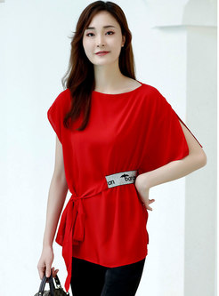 Solid Asymmetrical Wrap Pullover Blouse