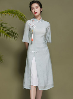 Mandarin Collar Half Sleeve Chiffon Improved Cheongsam Dress