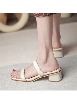 Square Toe Low Block Heel Summer Slippers