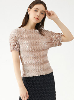 Short Sleeve Pleated Pullover T-shirt