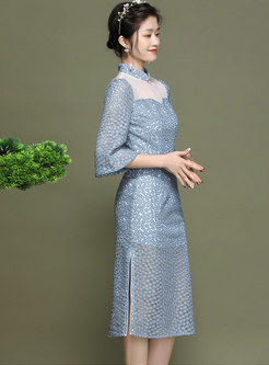 Mandarin Collar Patchwork Improved Cheongsam Dress