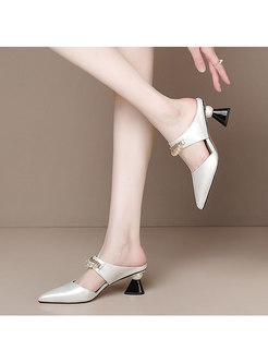 Pointed Toe Pearl Embellished High Heel Slippers