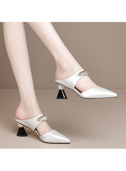 Pointed Toe Pearl Embellished High Heel Slippers