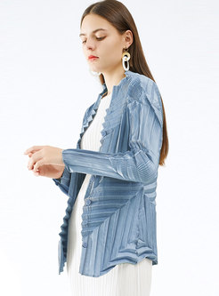 Casual Mock Neck Long Sleeve Pleated Blouse