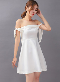 Sexy White Bandeau Bowknot Strappy A Line Dress
