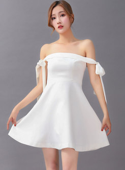 Sexy White Bandeau Bowknot Strappy A Line Dress