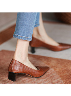 Chic Patchwork Leather Square Heel Pumps