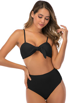 Sexy Ruched Knot Front Solid Detachable Bikini