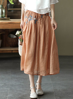 High Waisted A Line Embroidered Maxi Skirt