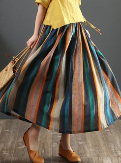 Retro High Waisted Stripe A Line Maxi Skirt